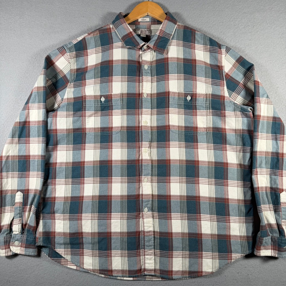 Wallace & Barnes J.Crew Mens XXL Teal Plaid Flannel Button Down Shirt J6096 FA18